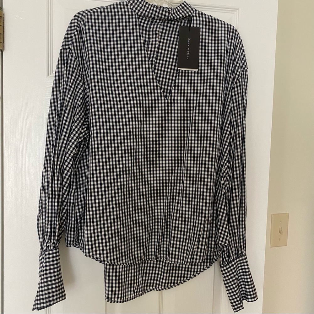 NWT Zara’s black & white long sleeves blouse med - Picture 2 of 6
